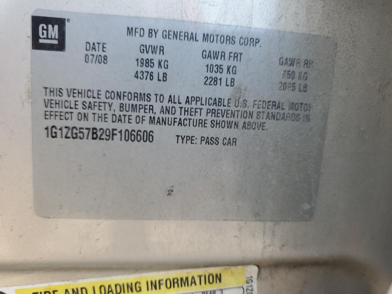 2009 Chevrolet Malibu Ls VIN: 1G1ZG57B29F106606 Lot: 84402325