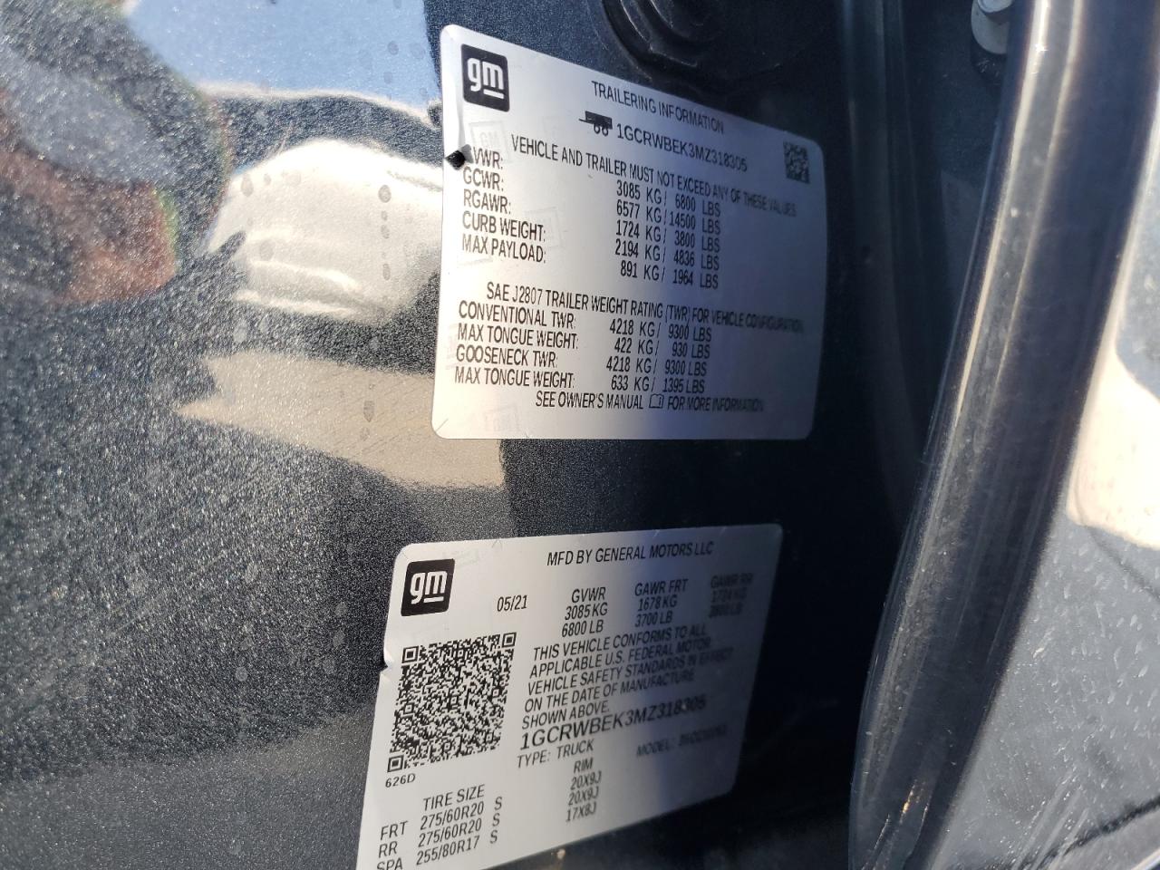 2021 Chevrolet Silverado C1500 Custom VIN: 1GCRWBEK3MZ318305 Lot: 84408085