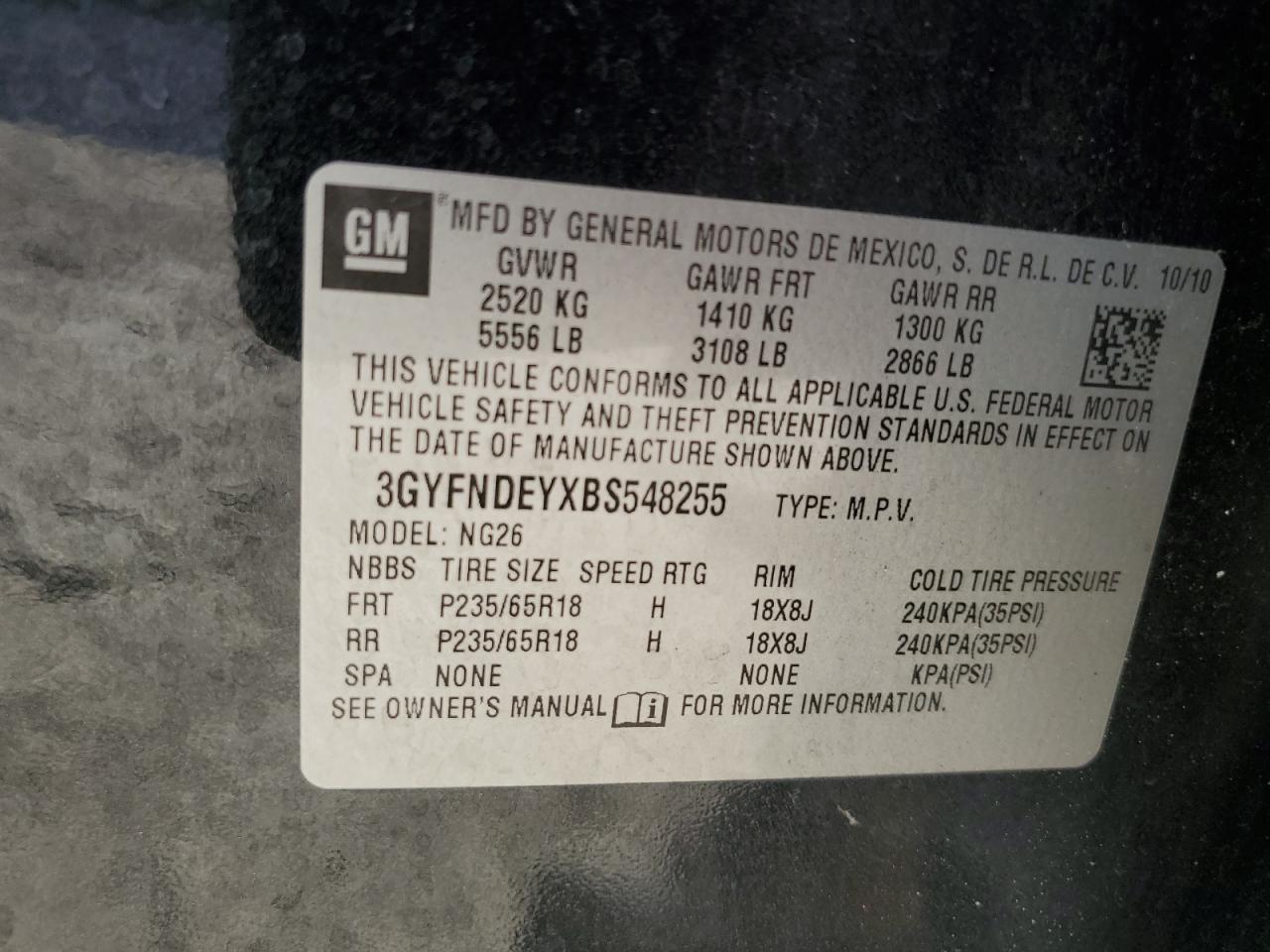 2011 Cadillac Srx Luxury Collection VIN: 3GYFNDEYXBS548255 Lot: 80558875