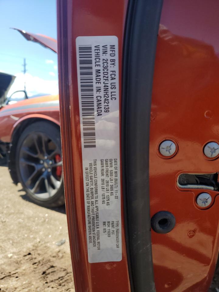 2022 Dodge Challenger R/T Scat Pack VIN: 2C3CDZFJ4NH242139 Lot: 81296235