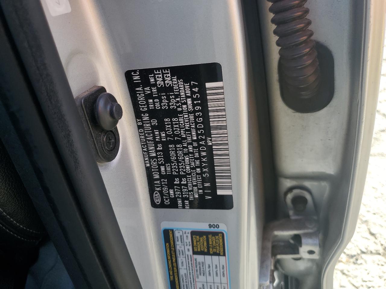 2013 Kia Sorento Sx VIN: 5XYKWDA25DG391547 Lot: 81087375