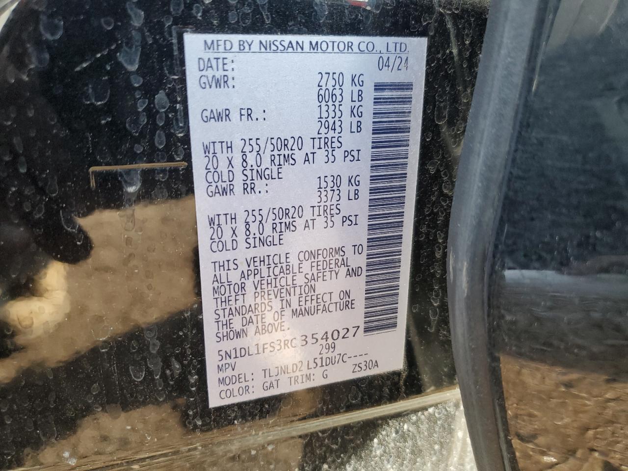 2024 Infiniti Qx60 Luxe VIN: 5N1DL1FS3RC354027 Lot: 84058755