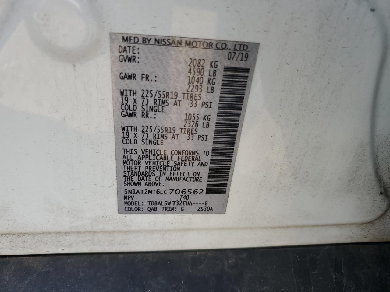 2020 Nissan Rogue S VIN: 5N1AT2MT6LC706562 Lot: 84455865