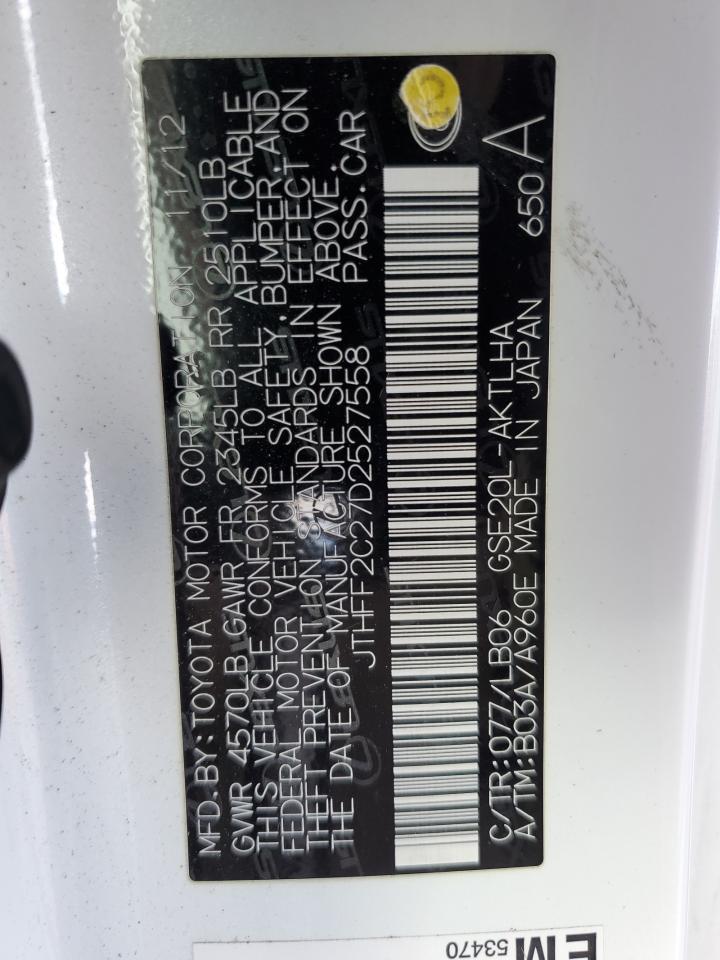 2013 Lexus Is 250 VIN: JTHFF2C27D2527558 Lot: 84395535