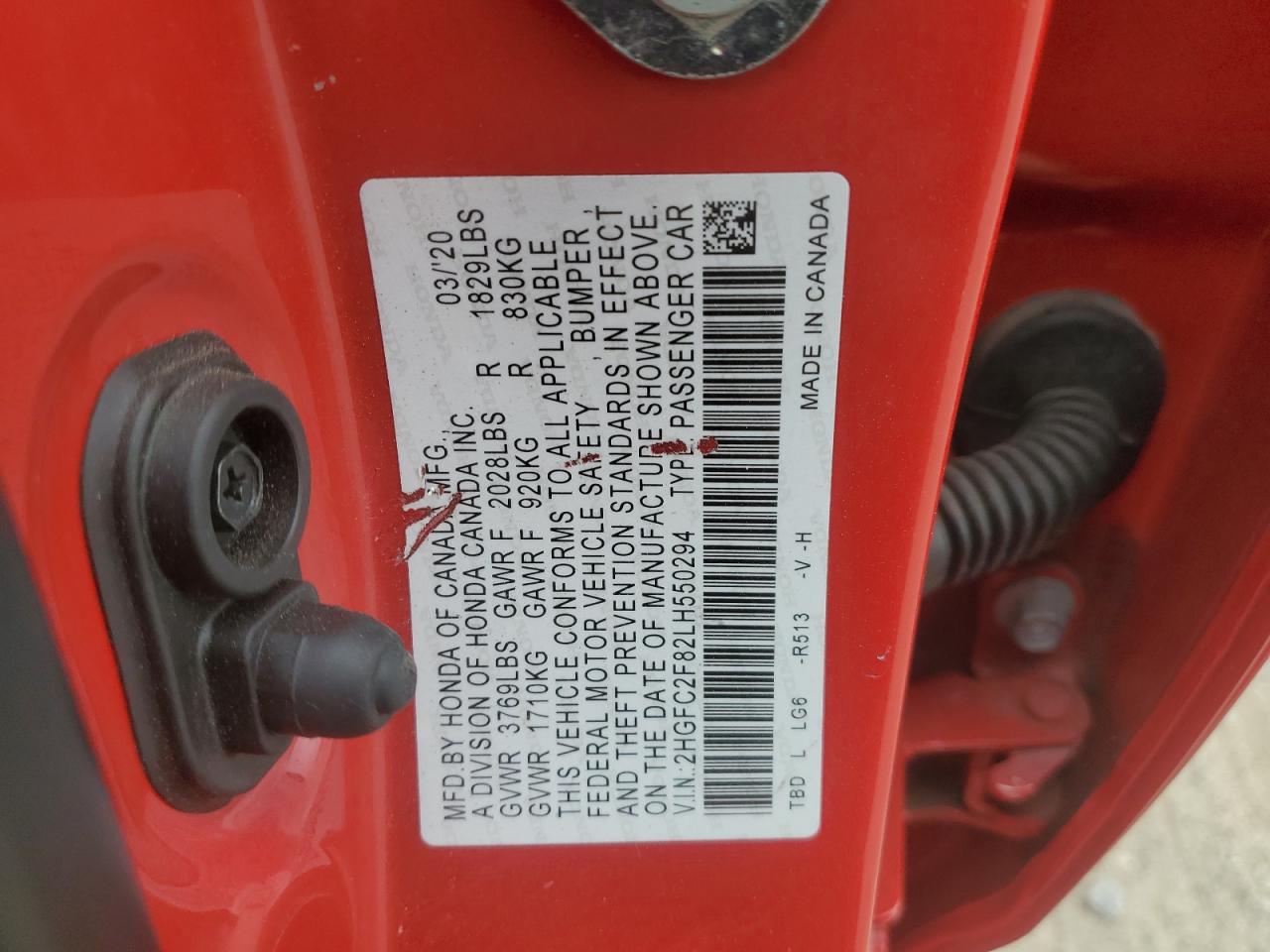 2020 Honda Civic Sport VIN: 2HGFC2F82LH550294 Lot: 81820115