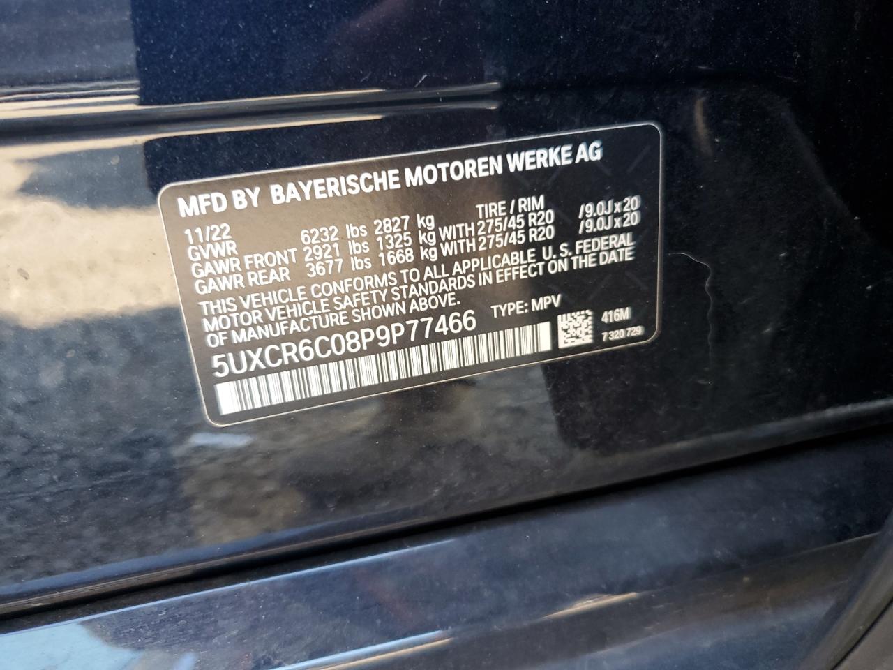 2023 BMW X5 xDrive40I VIN: 5UXCR6C08P9P77466 Lot: 80778245