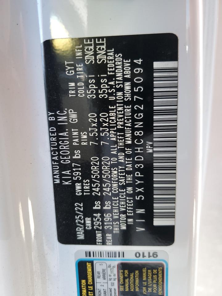 2022 Kia Telluride Ex VIN: 5XYP3DHC8NG275094 Lot: 83847515