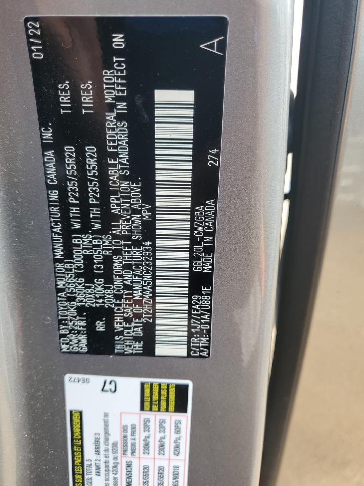 2022 Lexus Rx 350 VIN: 2T2HZMAA5NC232934 Lot: 82142525