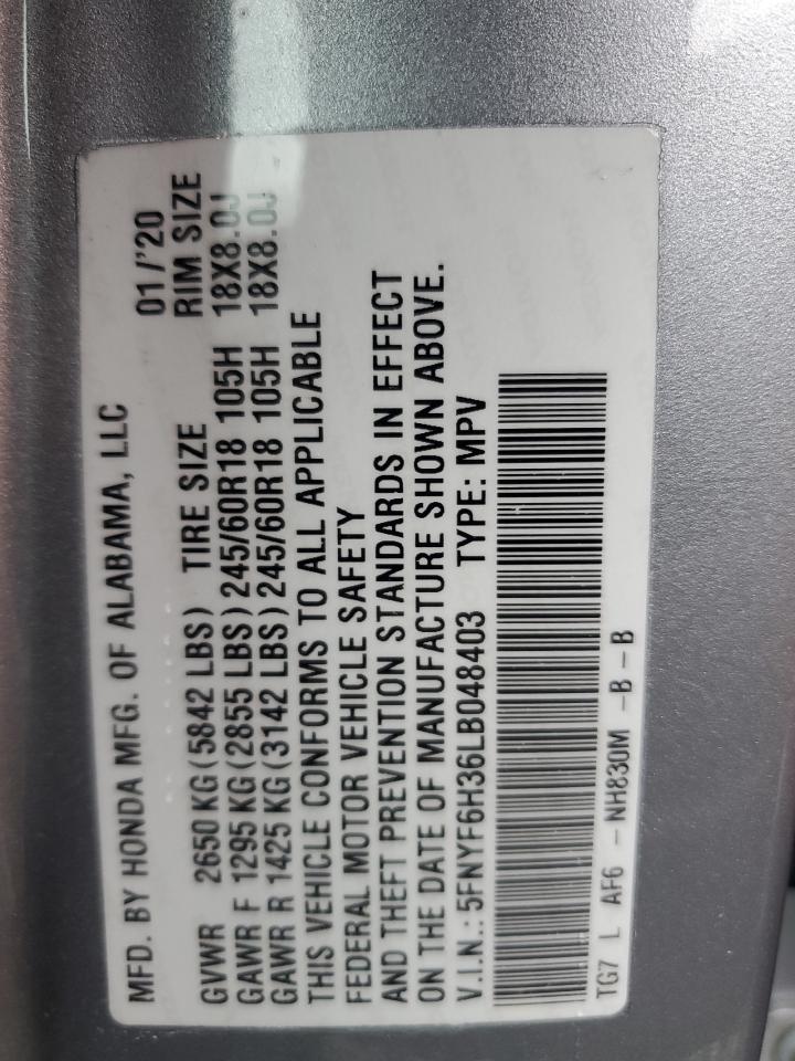 2020 Honda Pilot Ex VIN: 5FNYF6H36LB048403 Lot: 82045095