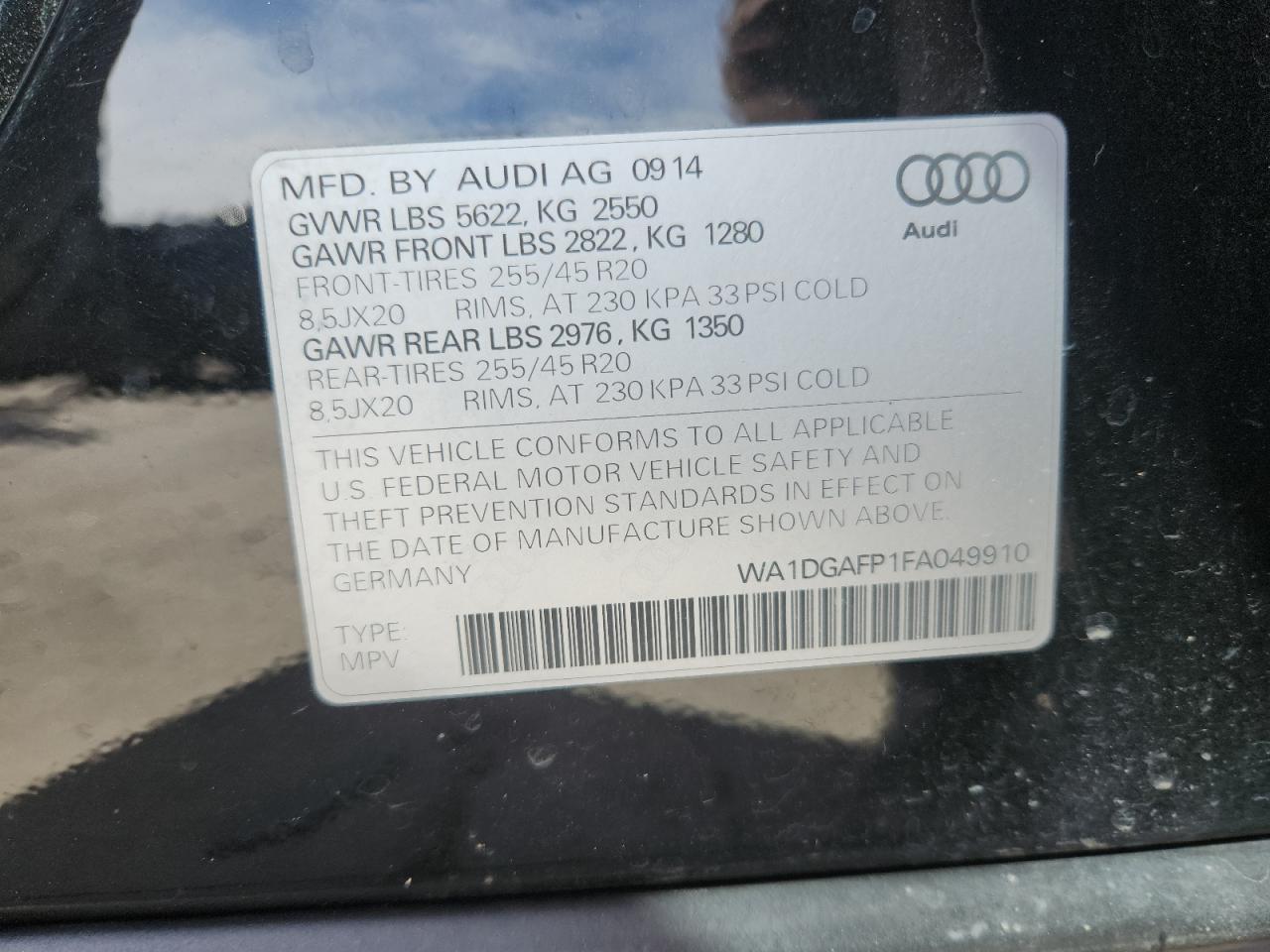 2015 Audi Q5 Premium Plus VIN: WA1DGAFP1FA049910 Lot: 83973835