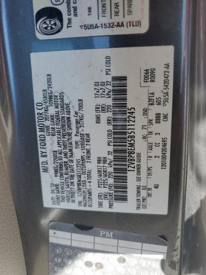 2011 Ford Mustang VIN: 1ZVBP8EM5B5112245 Lot: 71632105