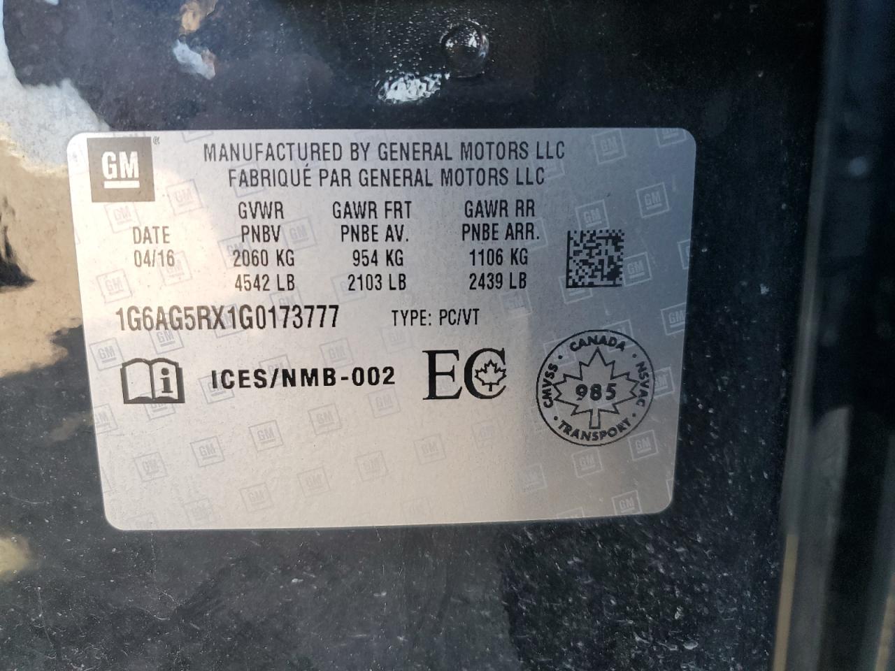 2016 Cadillac Ats VIN: 1G6AG5RX1G0173777 Lot: 81075695