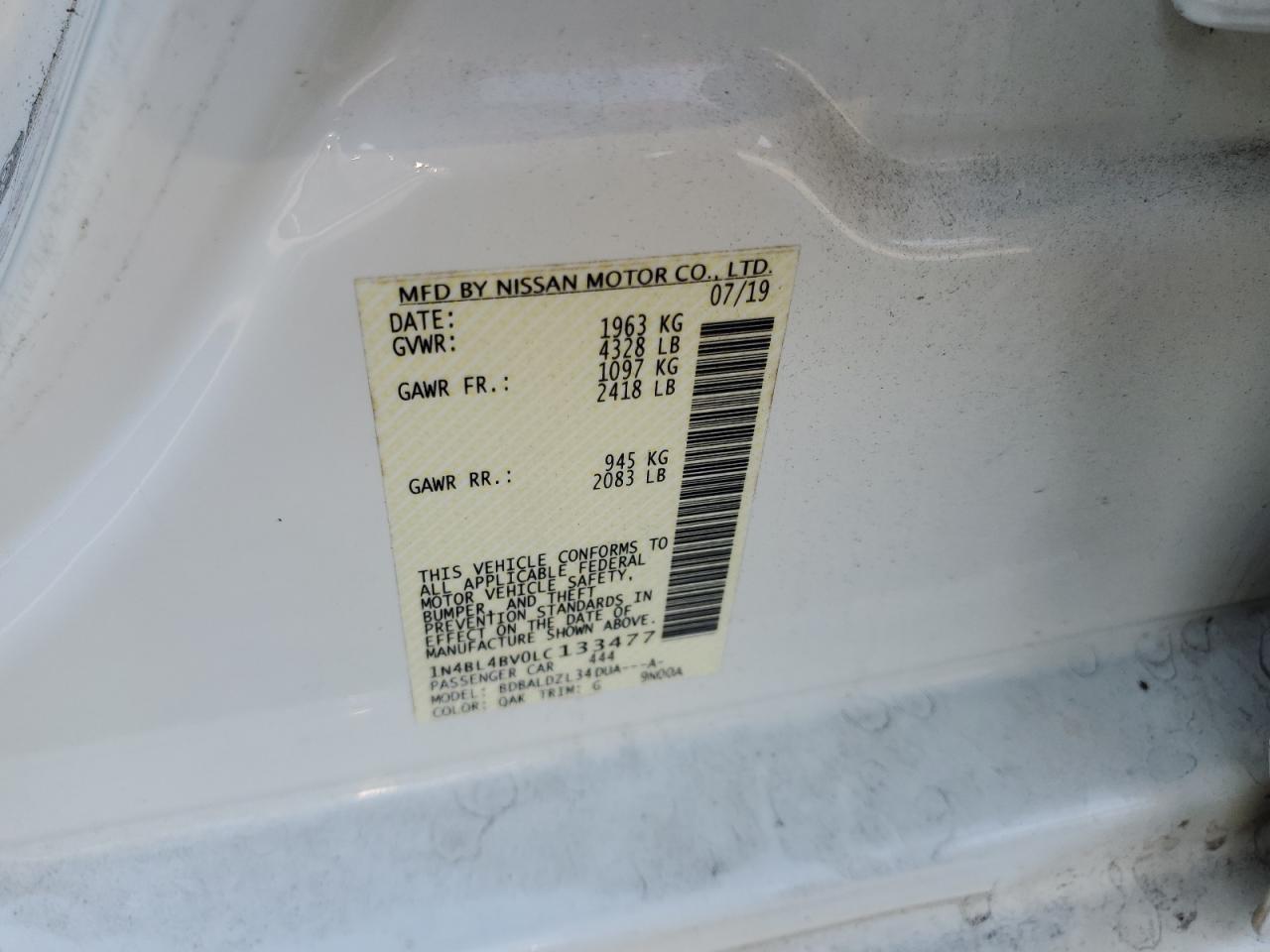 2020 Nissan Altima S VIN: 1N4BL4BV0LC133477 Lot: 81205575