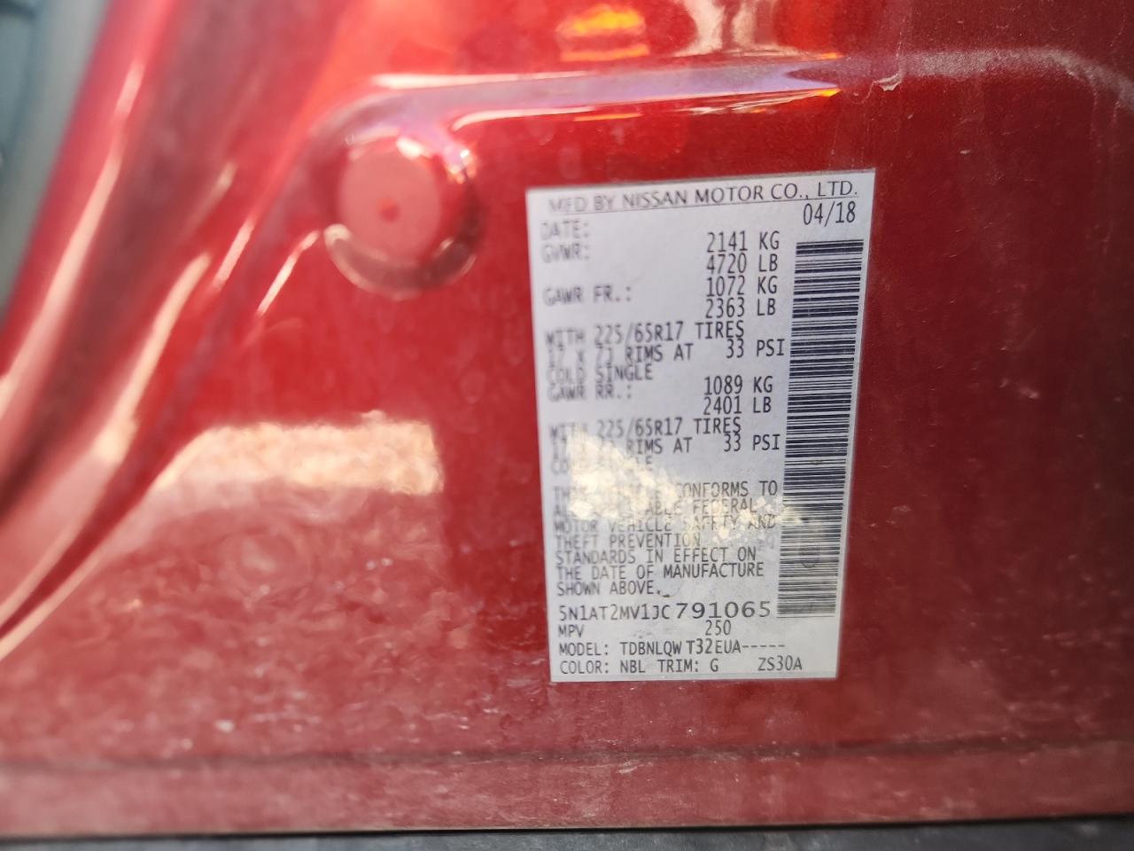 2018 Nissan Rogue S VIN: 5N1AT2MV1JC791065 Lot: 80653225