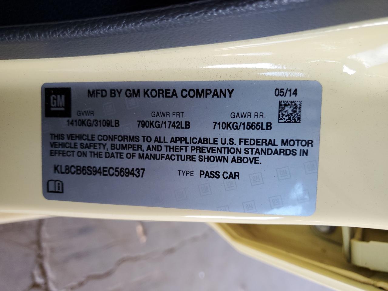 2014 Chevrolet Spark Ls VIN: KL8CB6S94EC569437 Lot: 81454725