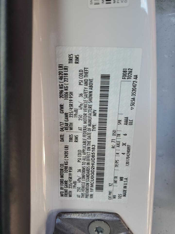 2017 Ford Escape Se VIN: 1FMCU0GD2HUD85183 Lot: 81820885