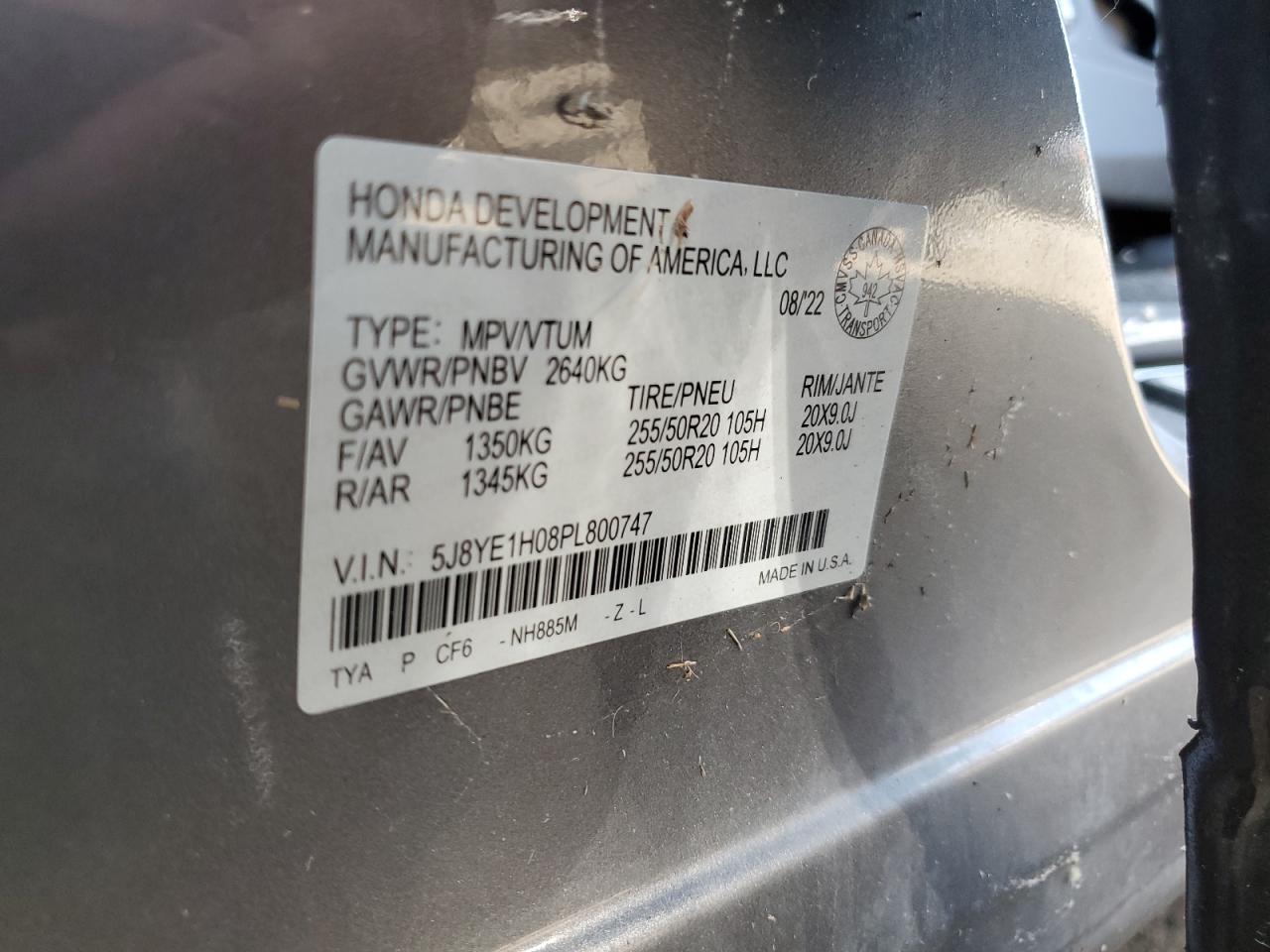 2023 Acura Mdx A-Spec VIN: 5J8YE1H08PL800747 Lot: 80810995