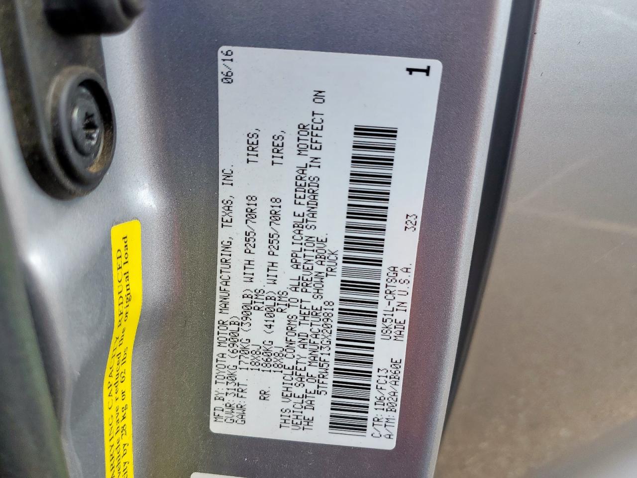 2016 Toyota Tundra Double Cab Sr VIN: 5TFRW5F13GX209818 Lot: 81859625