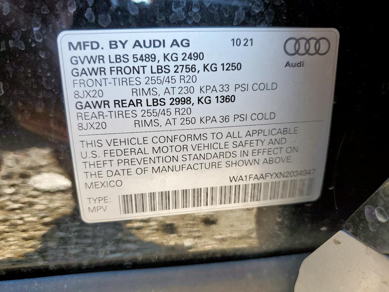 2022 Audi Q5 Prestige 45 VIN: WA1FAAFYXN2034947 Lot: 70960715