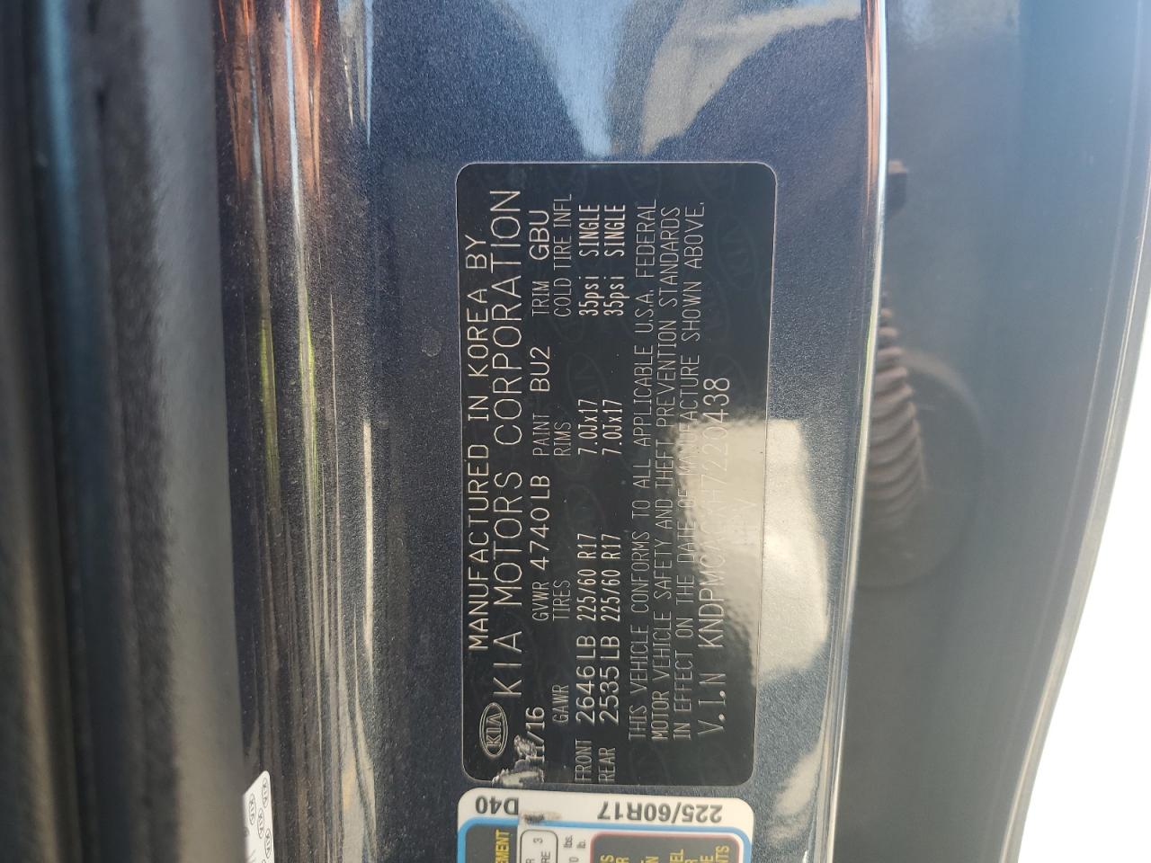 2017 Kia Sportage Lx VIN: KNDPMCACXH7220438 Lot: 83875135