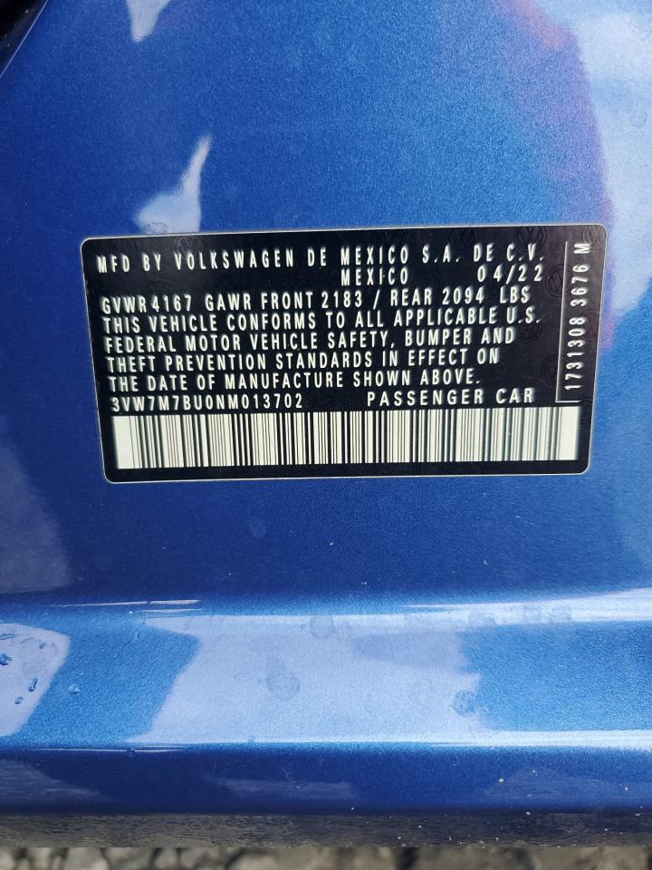 2022 Volkswagen Jetta Se VIN: 3VW7M7BU0NM013702 Lot: 81799215