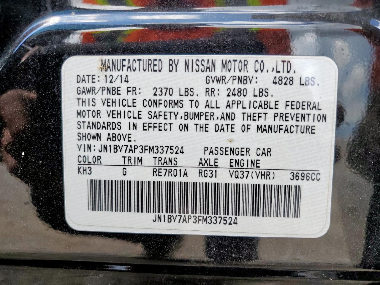 2015 Infiniti Q50 Base VIN: JN1BV7AP3FM337524 Lot: 81266465