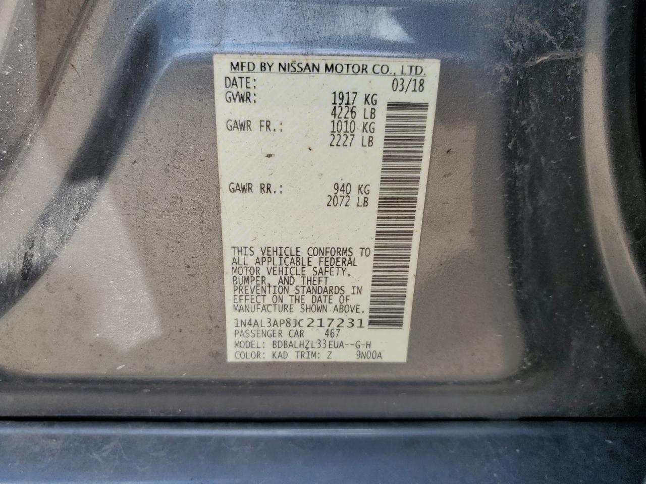 2018 Nissan Altima 2.5 VIN: 1N4AL3AP8JC217231 Lot: 84388975