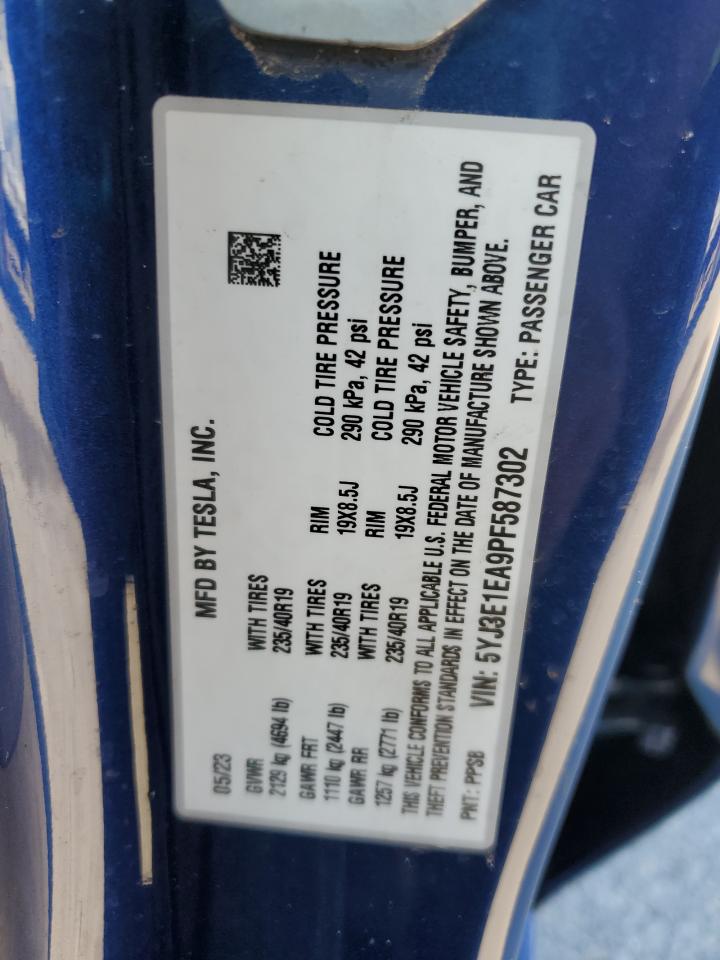 2023 Tesla Model 3 VIN: 5YJ3E1EA9PF587302 Lot: 83978465