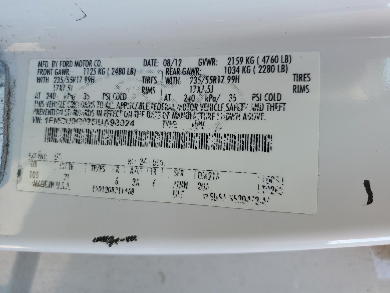 2013 Ford Escape Se VIN: 1FMCU0G97DUA98024 Lot: 81203725