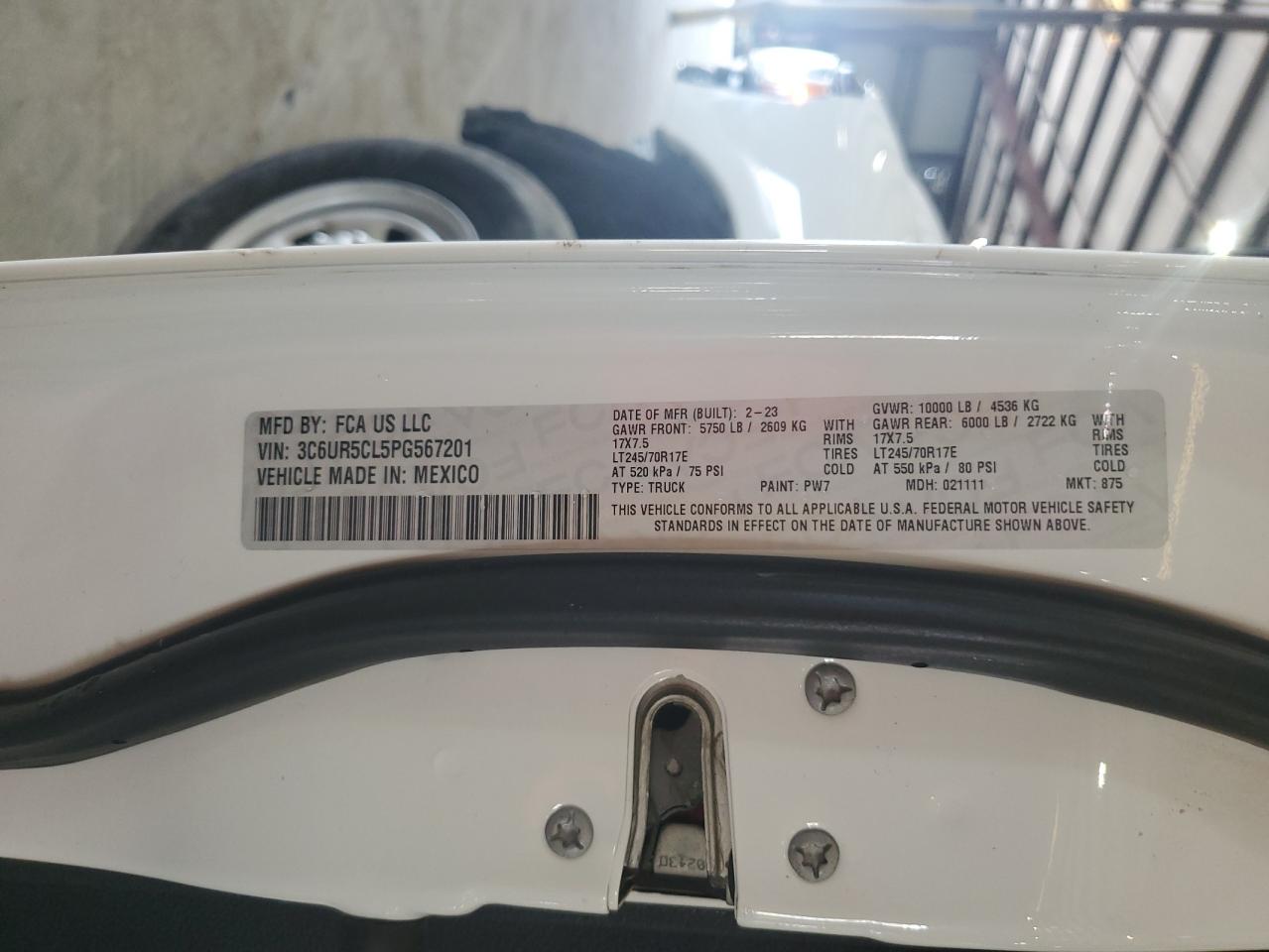 2023 Ram 2500 Tradesman VIN: 3C6UR5CL5PG567201 Lot: 83993435