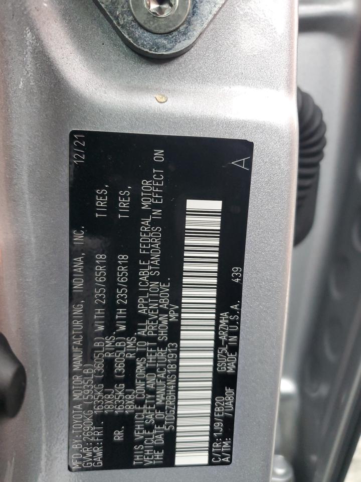 2022 Toyota Highlander Xle VIN: 5TDGZRBH4NS181913 Lot: 83931545