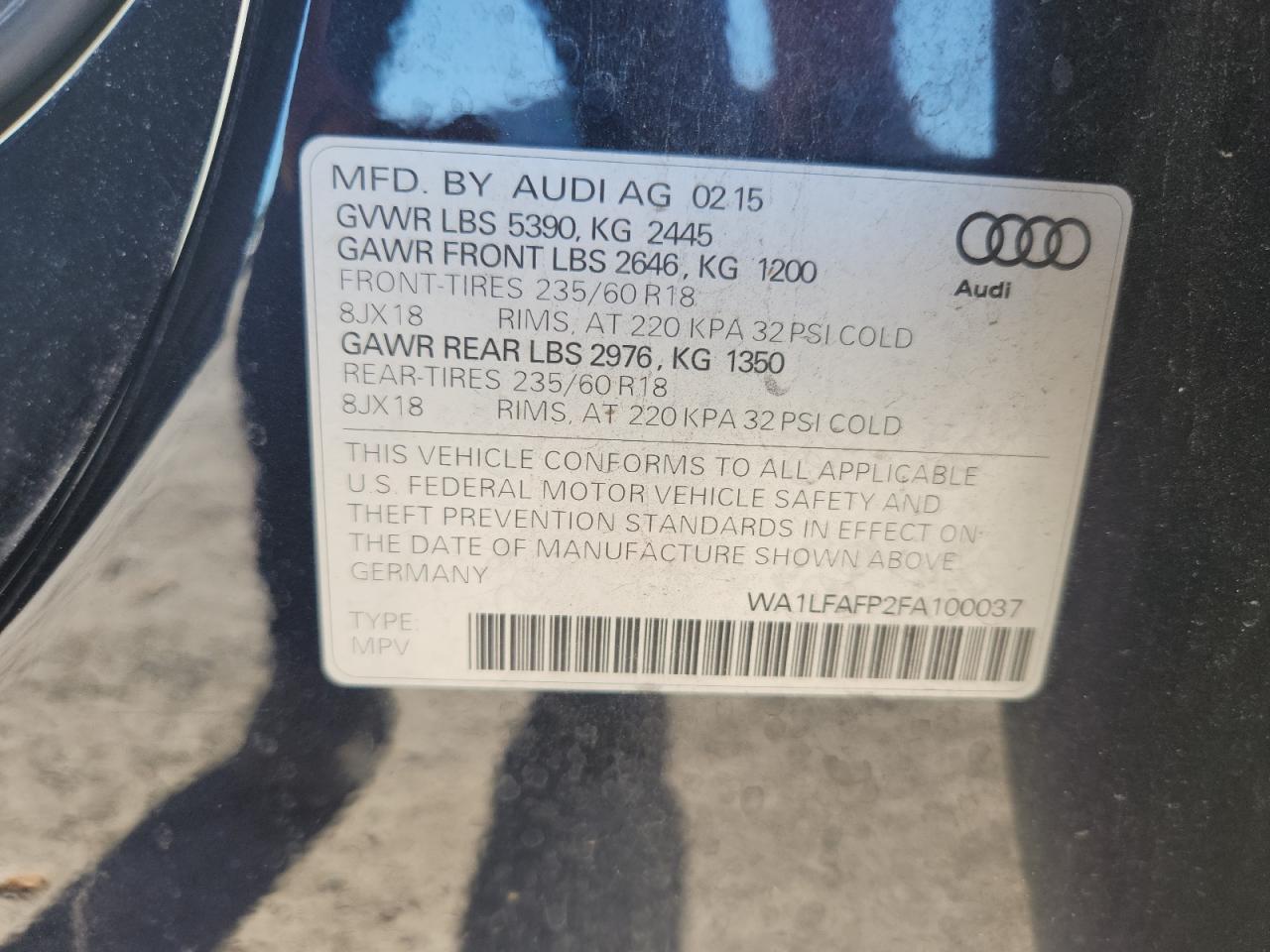 2015 Audi Q5 Premium Plus VIN: WA1LFAFP2FA100037 Lot: 70496715