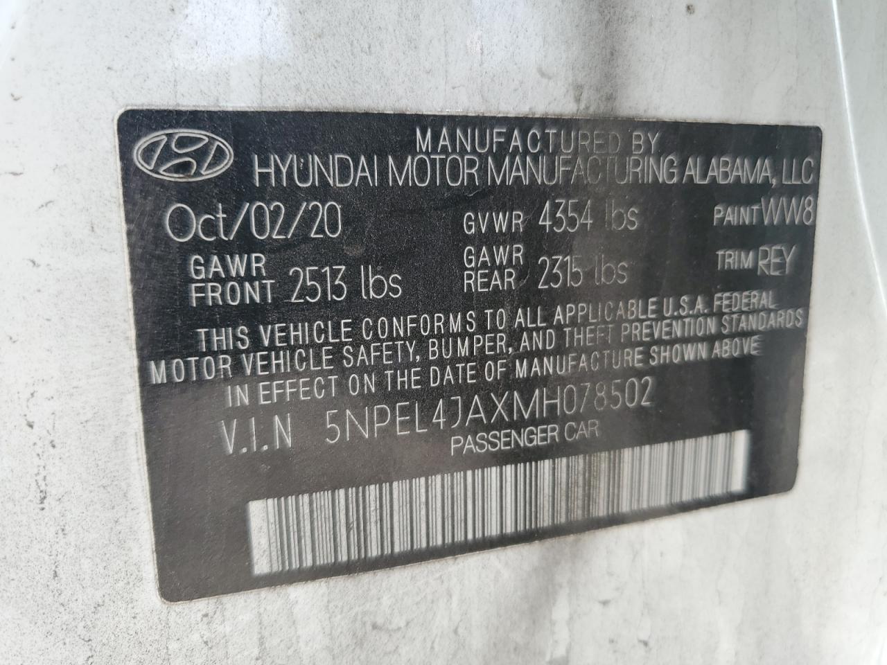 2021 Hyundai Sonata Sel VIN: 5NPEL4JAXMH078502 Lot: 81819535