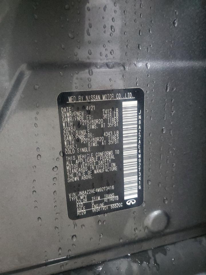 2021 Infiniti Qx80 Luxe VIN: JN8AZ2AE4M9273416 Lot: 80621575