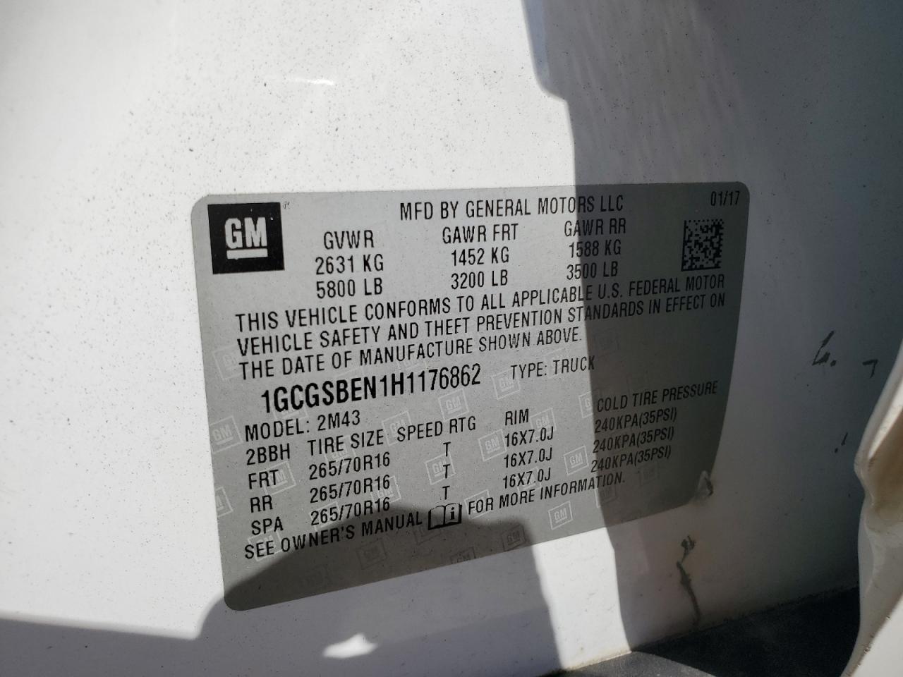 2017 Chevrolet Colorado VIN: 1GCGSBEN1H1176862 Lot: 80271315