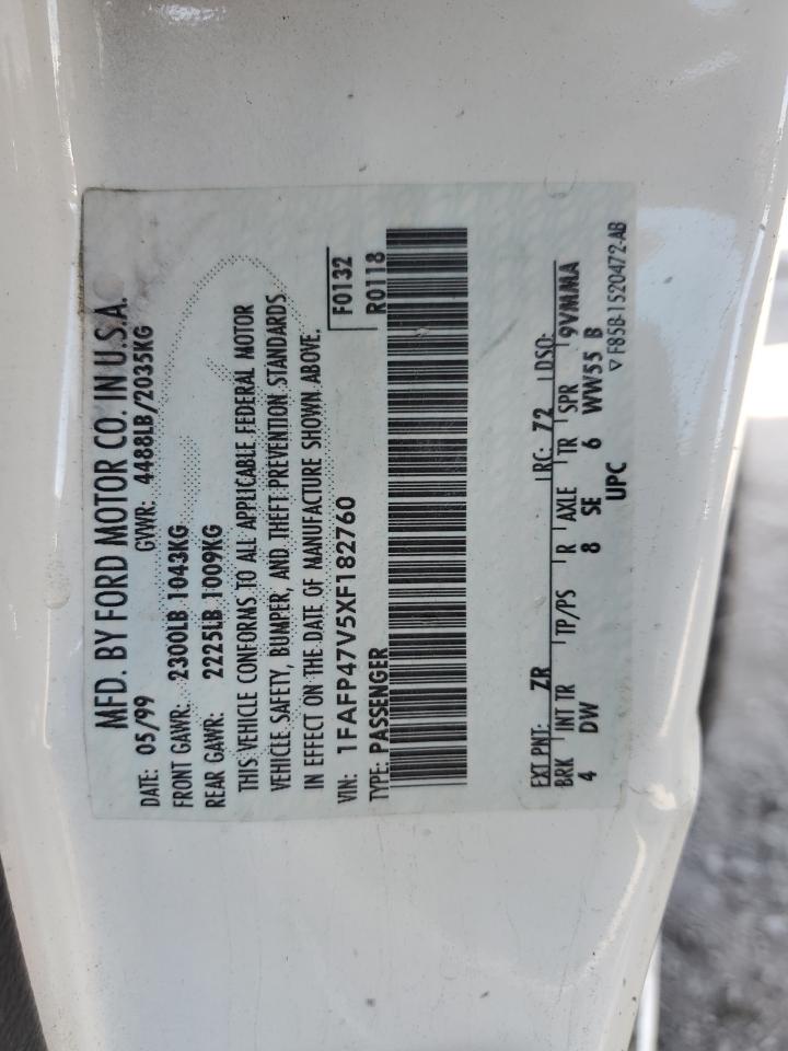 1999 Ford Mustang Cobra Svt VIN: 1FAFP47V5XF182760 Lot: 80104715