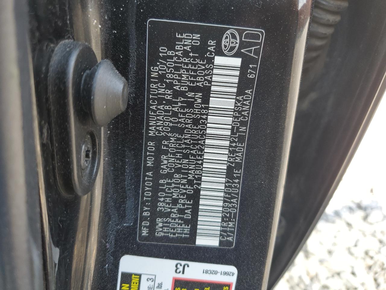 2010 Toyota Corolla Base VIN: 2T1BU4EE2AC503481 Lot: 80372475