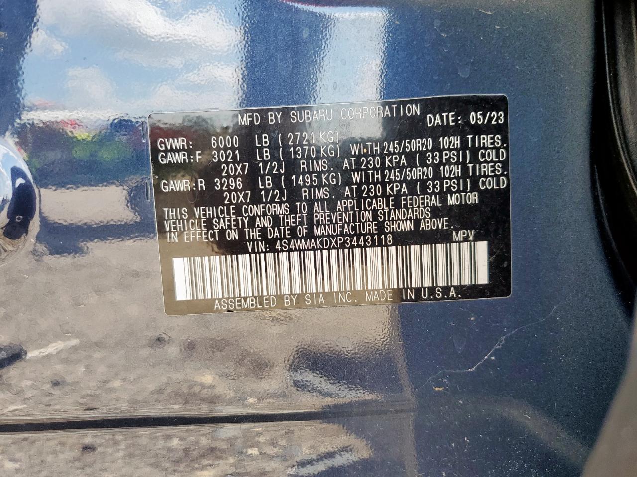 2023 Subaru Ascent Limited VIN: 4S4WMAKDXP3443118 Lot: 71249615