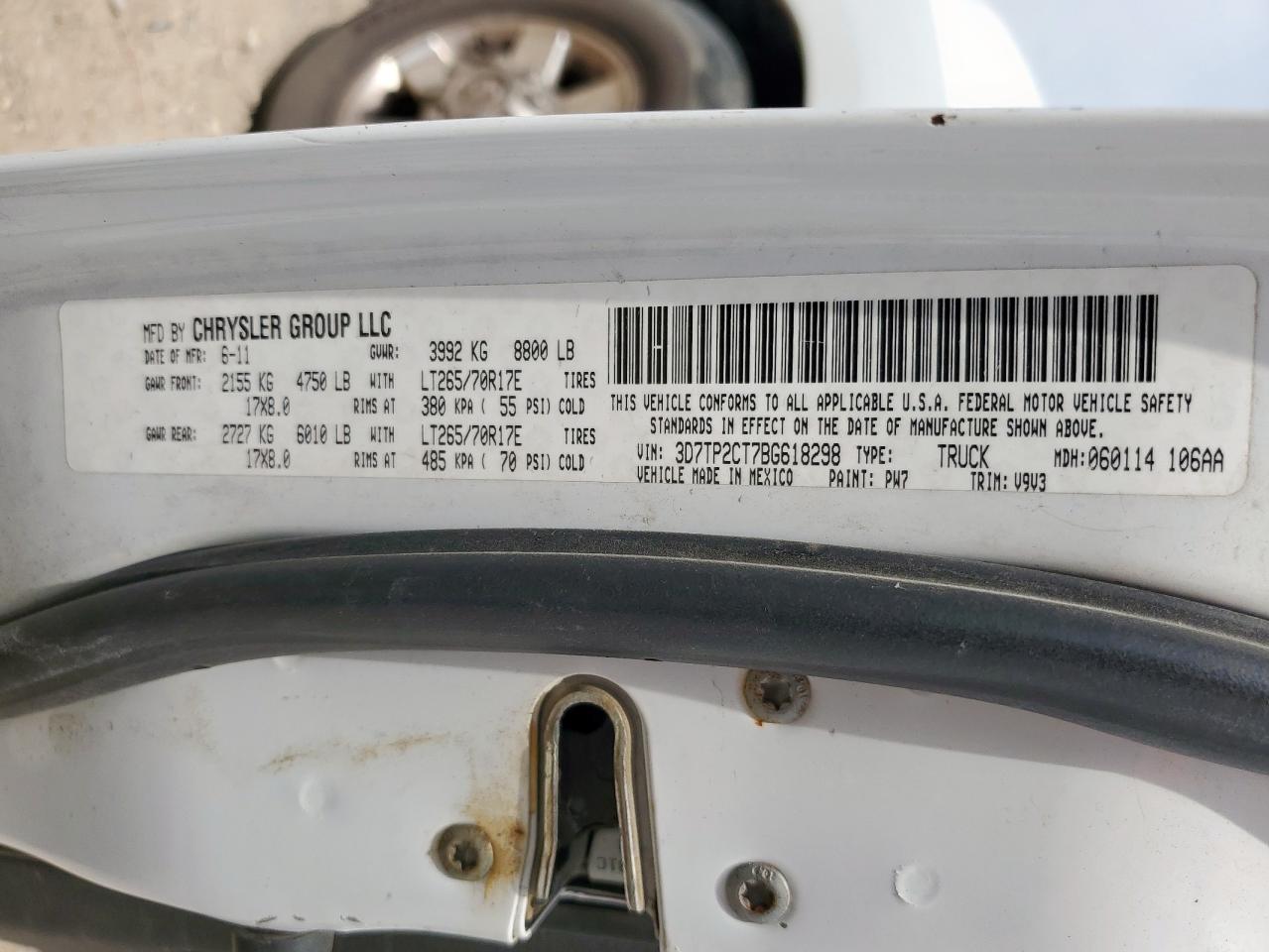 2011 Dodge Ram 2500 VIN: 3D7TP2CT7BG618298 Lot: 71799805