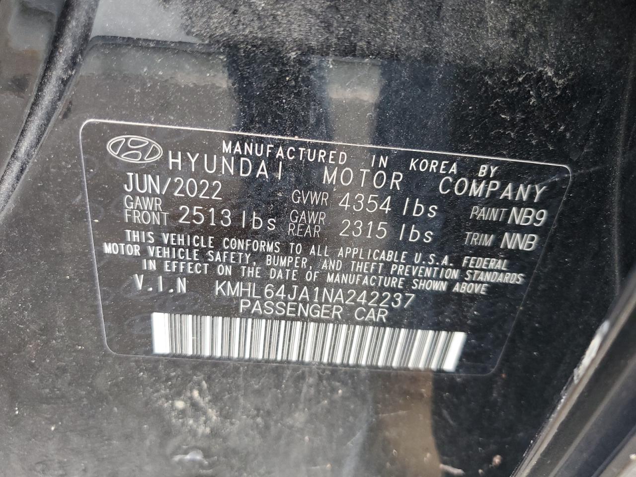 2022 Hyundai Sonata Sel VIN: KMHL64JA1NA242237 Lot: 71129685