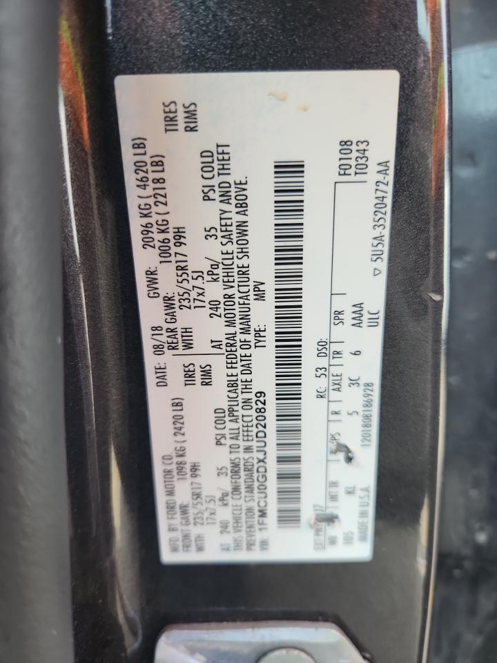 2018 Ford Escape Se VIN: 1FMCU0GDXJUD20829 Lot: 84585665