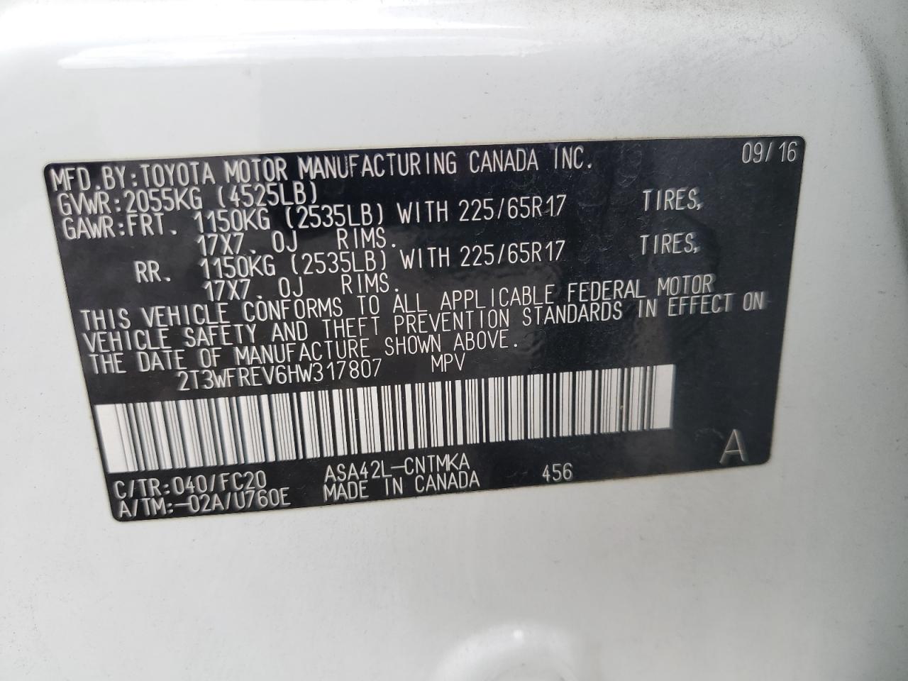 2017 Toyota Rav4 Xle VIN: 2T3WFREV6HW317807 Lot: 81735325