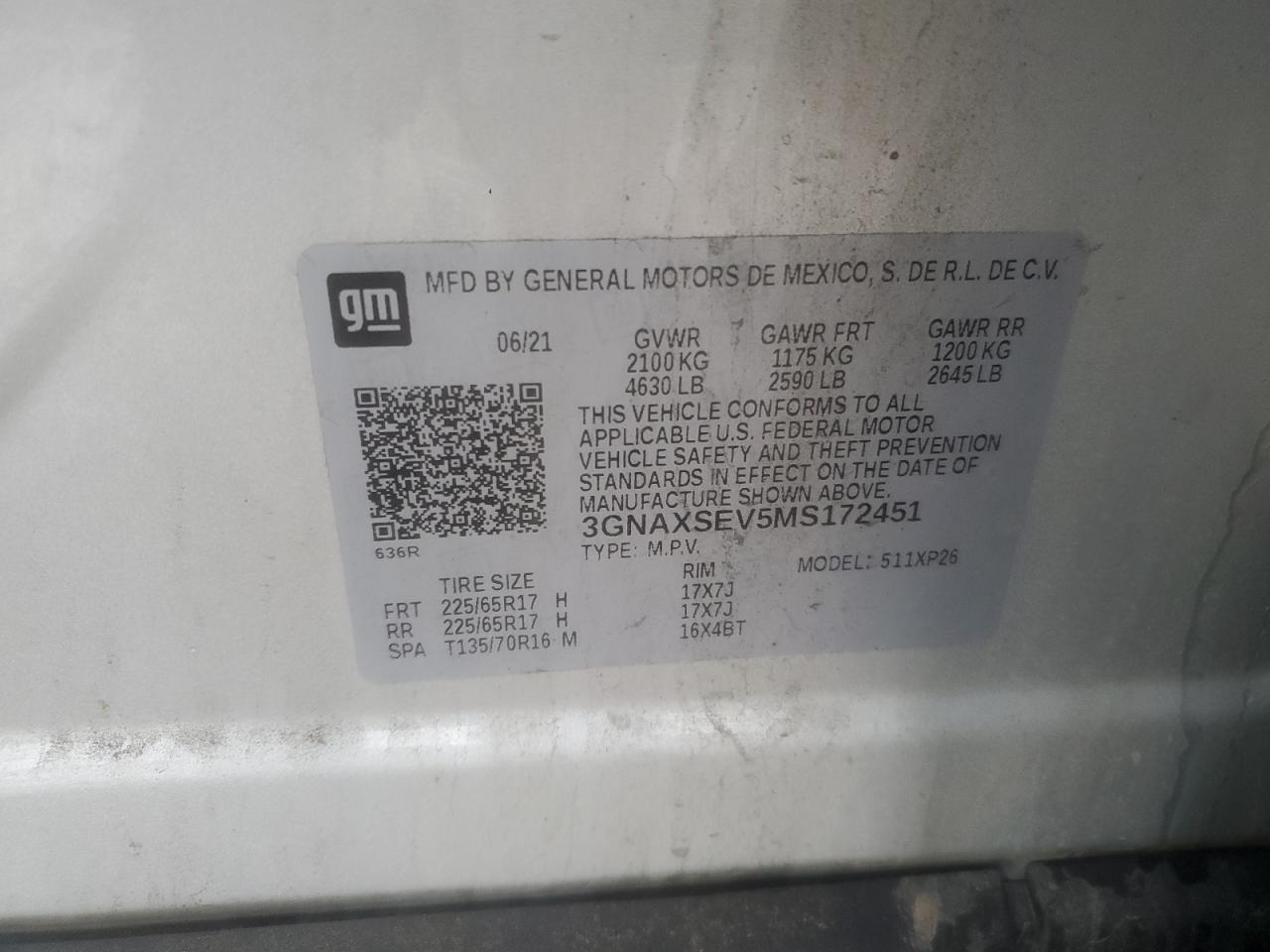 2021 Chevrolet Equinox Ls VIN: 3GNAXSEV5MS172451 Lot: 80827035