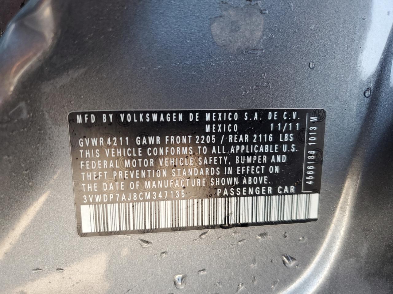 2012 Volkswagen Jetta Se VIN: 3VWDP7AJ8CM347135 Lot: 81211735