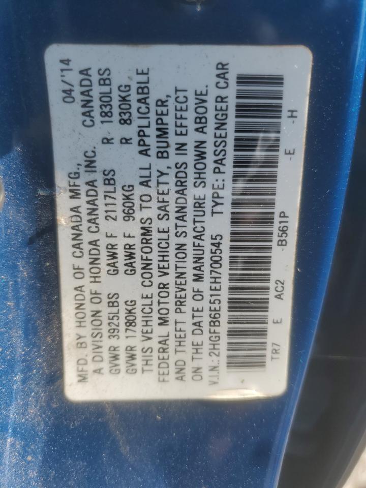 2014 Honda Civic Si VIN: 2HGFB6E51EH700545 Lot: 71919855