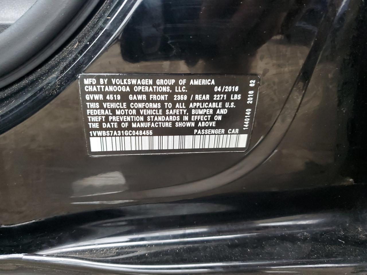 2016 Volkswagen Passat Se VIN: 1VWBS7A31GC048455 Lot: 81747915