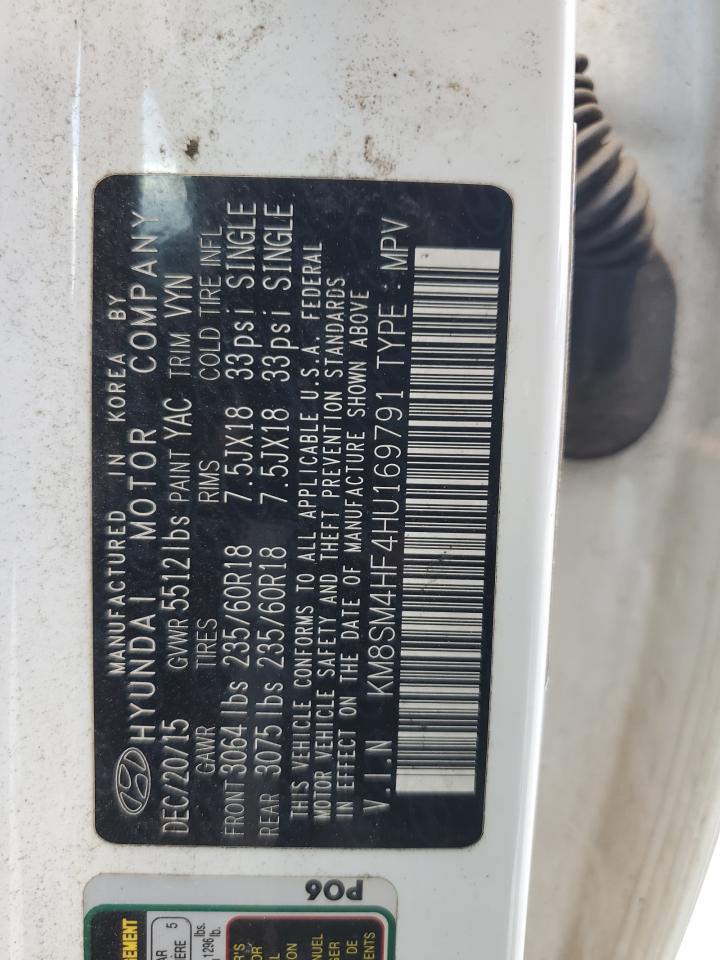 2017 Hyundai Santa Fe Se VIN: KM8SM4HF4HU169791 Lot: 80722905