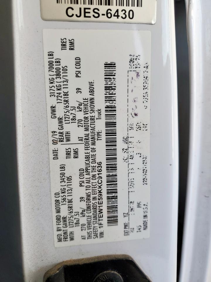 2019 Ford F150 Supercrew VIN: 1FTEW1E59KKC91636 Lot: 80316745