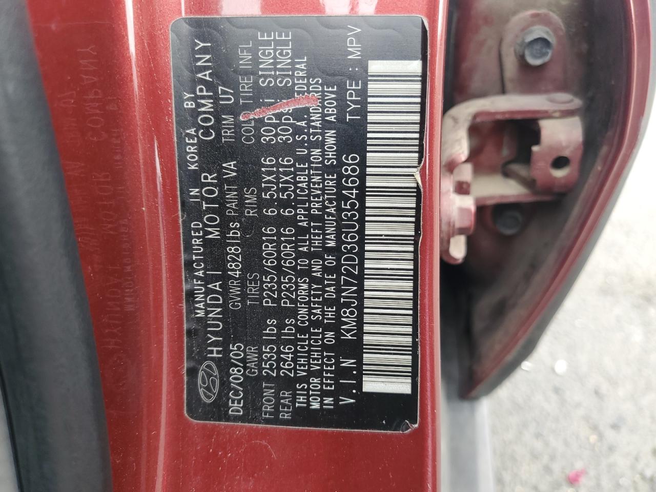 2006 Hyundai Tucson Gls VIN: KM8JN72D36U354686 Lot: 81924975