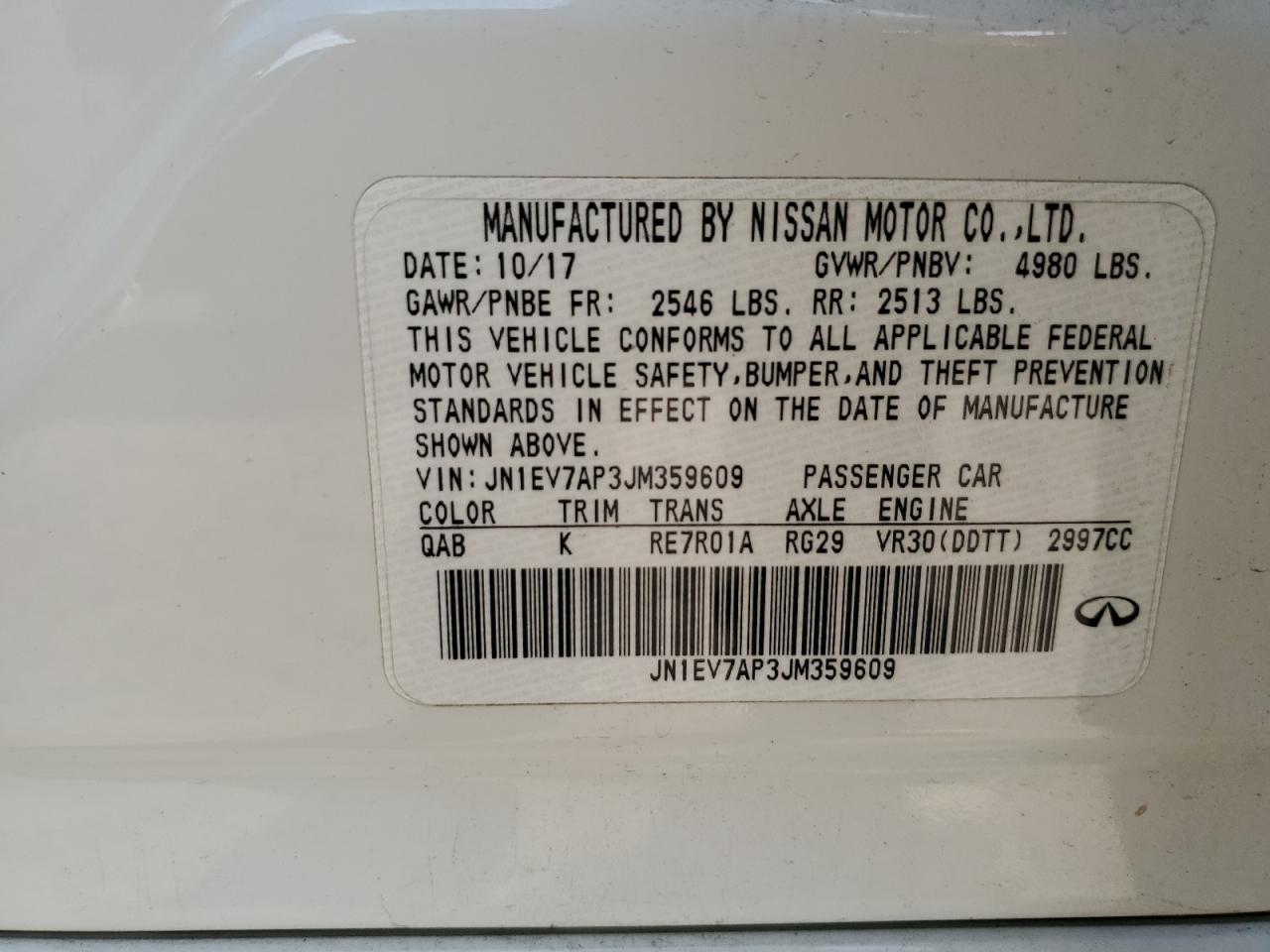 2018 Infiniti Q50 Luxe VIN: JN1EV7AP3JM359609 Lot: 83793325